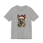 German Shepherd Christmas T-Shirt, Vintage Santa Hat Dog with Candy Cane Tee, Engraved Style German Shepherd Holiday Gift Shirt