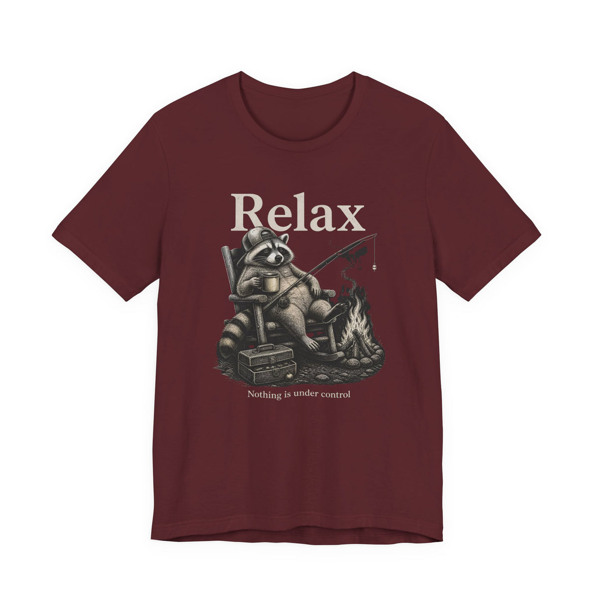 Relax Nothing Is Under Control Raccoon Campfire Fishing Shirt, Funny Vintage Camping T-Shirt, Sarcastic Outdoor Gift, Unisex Tee