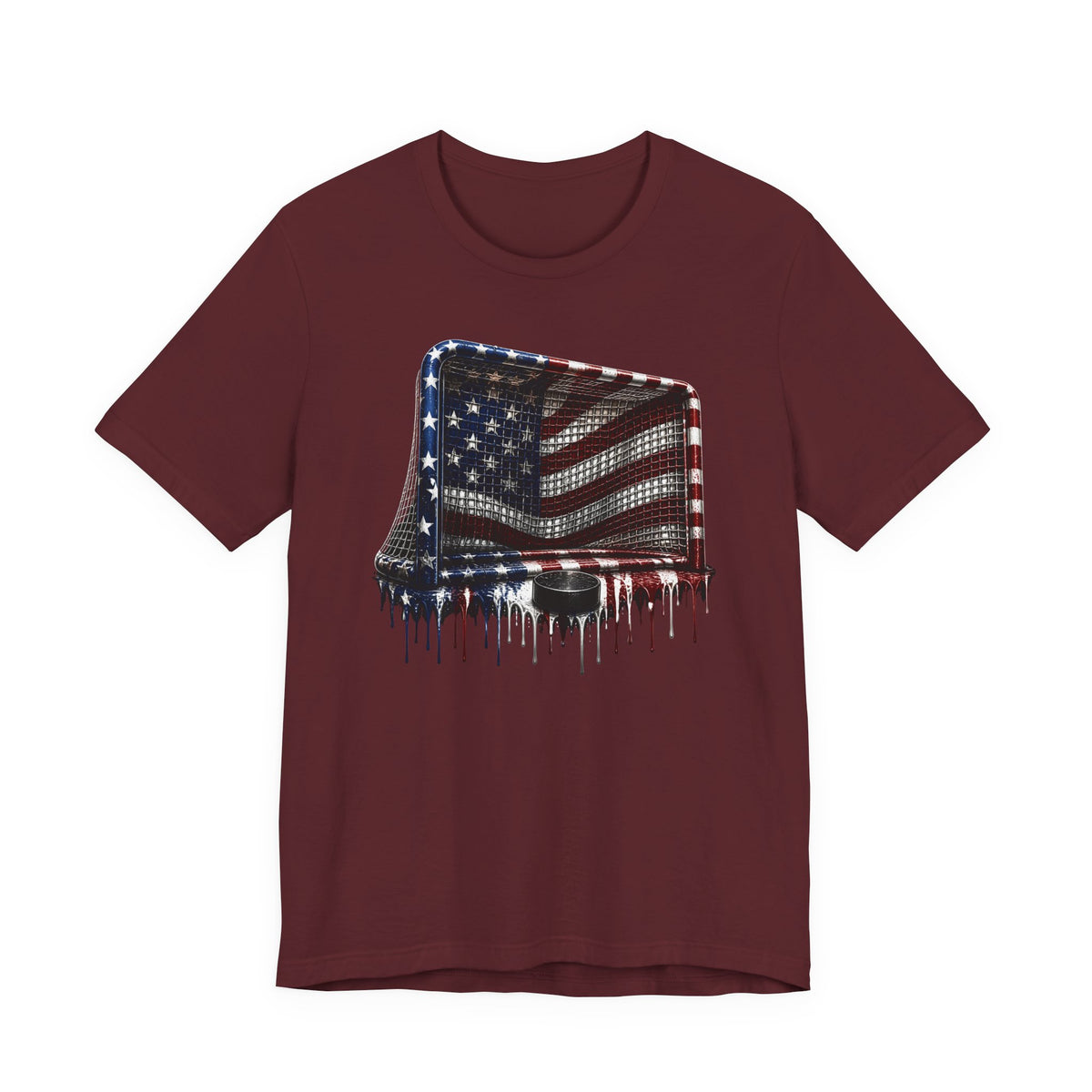 American Flag Hockey T-Shirt, Patriotic Paint Drip Hockey Goal Tee, USA Hockey Shirt for Men and Women, 4th of July Hockey Gift
