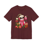 Glam Snowman Christmas T-Shirt, Leopard Print Santa Hat Snowman Tee with Pink Scarf & Sunglasses, Cute Trendy Holiday Shirt for Women