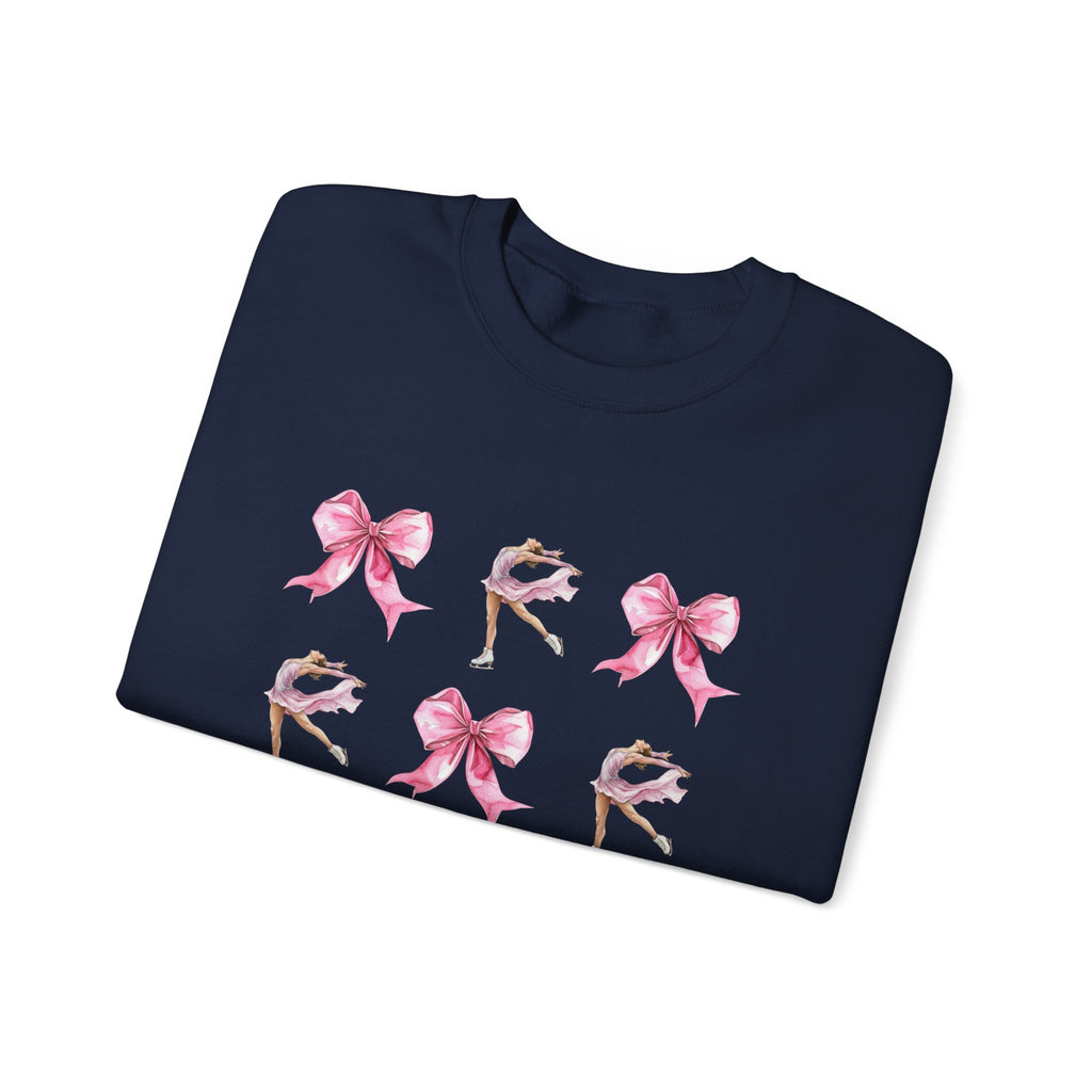 Coquette Bow & Figure Skating Crewneck Sweatshirt | Soft Fleece Balletcore Aesthetic Pullover