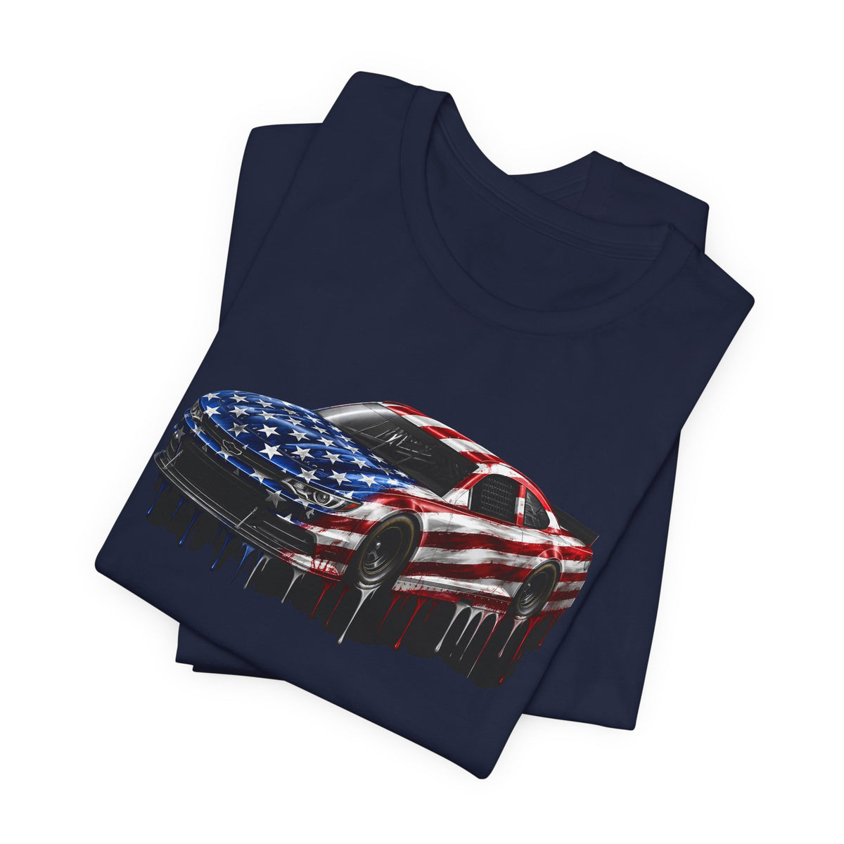 American Flag Race Car T-Shirt, Patriotic Paint Drip Racing Tee, USA Stock Car Shirt for Men and Women, 4th of July Racing Gift