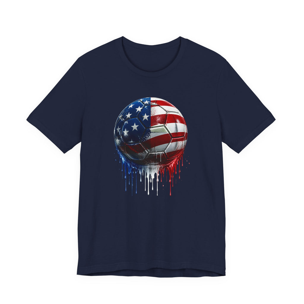 American Flag Soccer Ball T-Shirt, Patriotic Paint Drip Soccer Tee, USA Soccer Shirt for Men and Women, 4th of July Soccer Gift