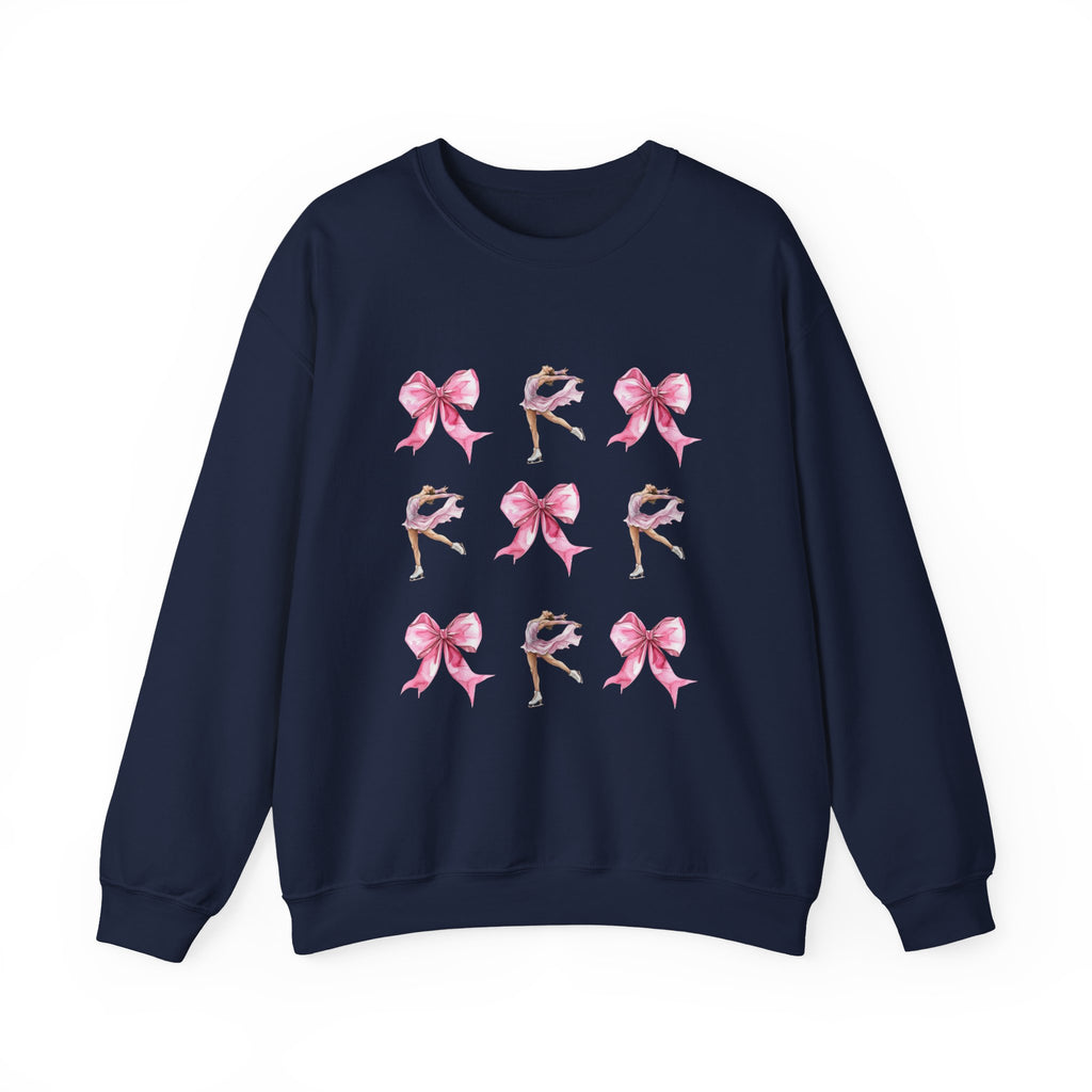 Coquette Bow & Figure Skating Crewneck Sweatshirt | Soft Fleece Balletcore Aesthetic Pullover