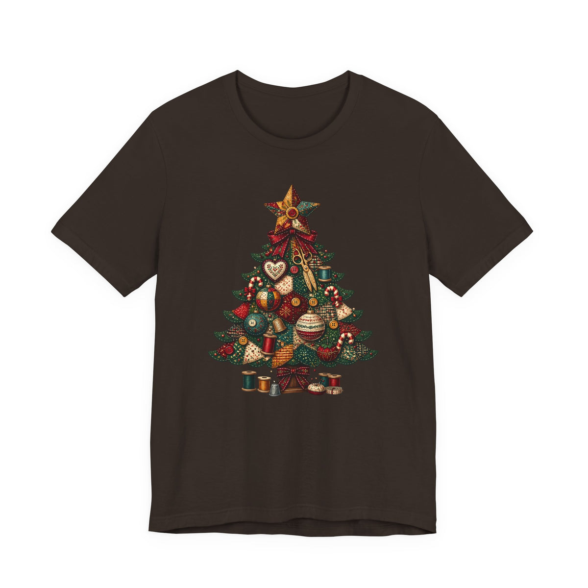 Patchwork Christmas Tree T-Shirt, Vintage Folk Art Quilted Holiday Tee for Quilters, Sewing Lovers & Crafters, Unisex Xmas Shirt