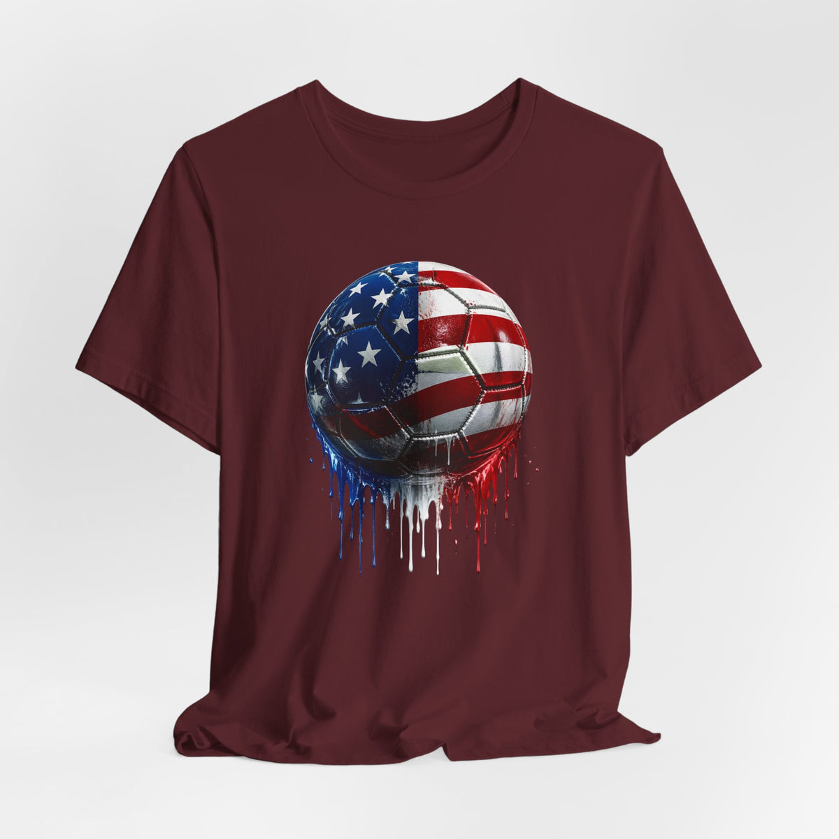 American Flag Soccer Ball T-Shirt, Patriotic Paint Drip Soccer Tee, USA Soccer Shirt for Men and Women, 4th of July Soccer Gift