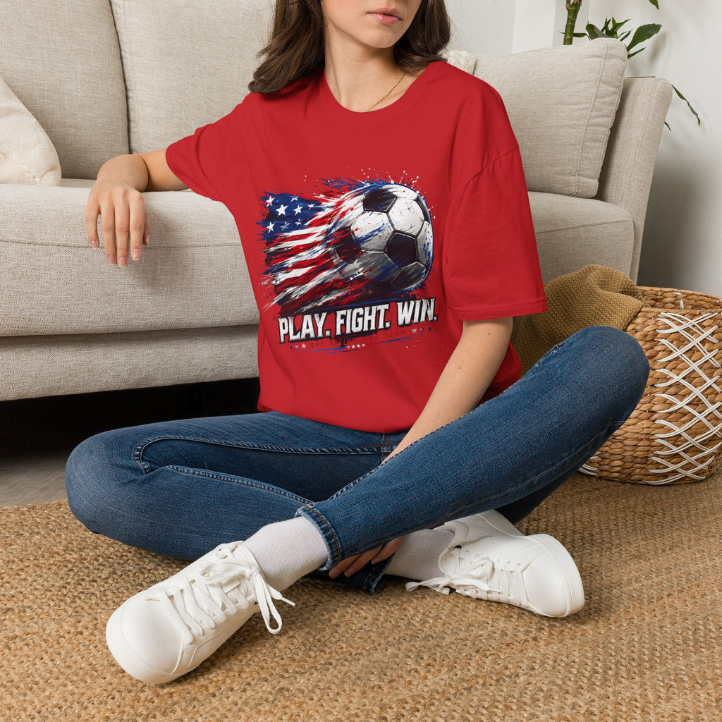 American Flag — Play, Fight, Win USA Soccer Tee
