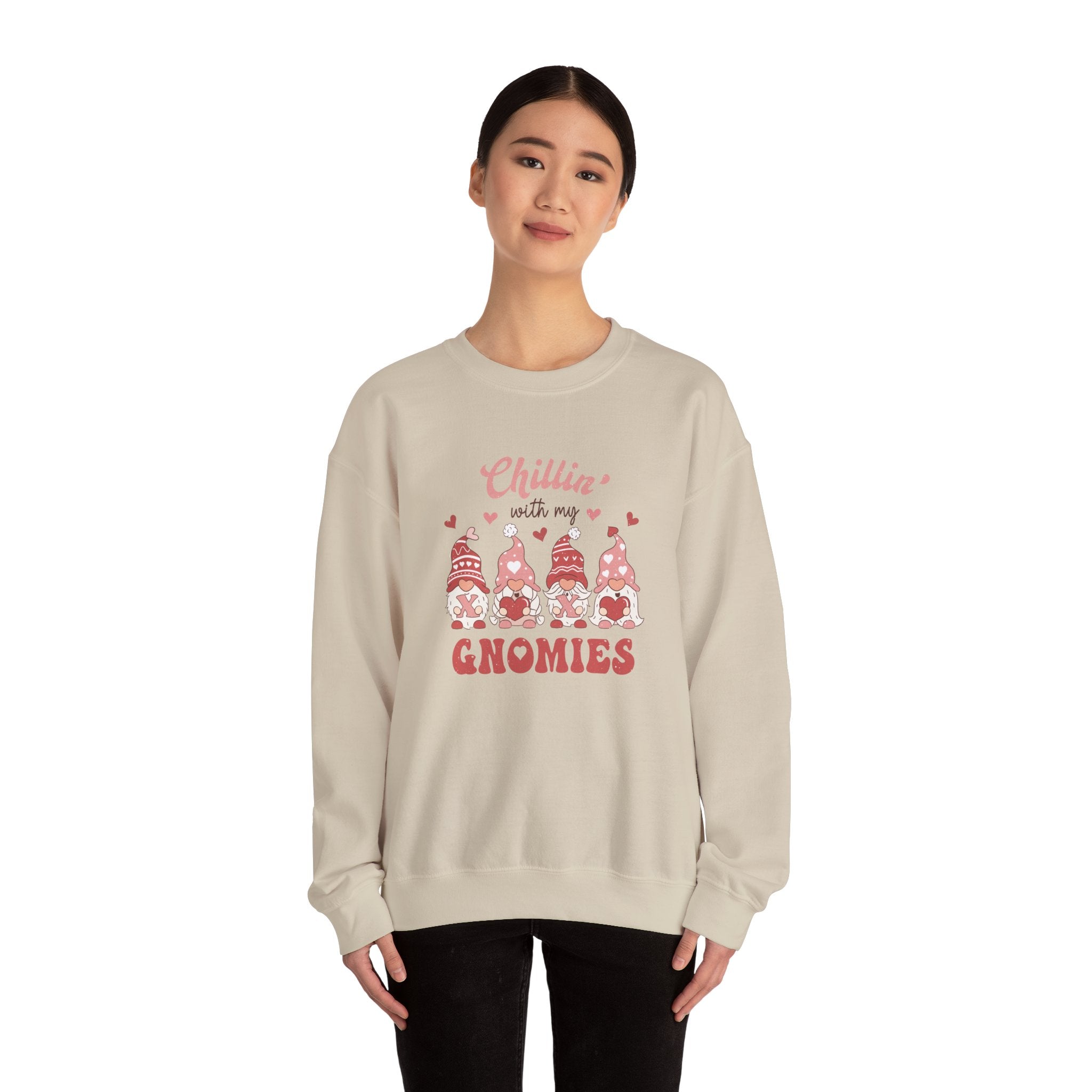 Chillin With My Gnomies Sweatshirt Women’s Valentine’s Day Gnome Crewneck Cute XOXO Heart Pullover Funny Galentine’s Gift