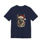 German Shepherd Christmas T-Shirt, Vintage Santa Hat Dog with Candy Cane Tee, Engraved Style German Shepherd Holiday Gift Shirt