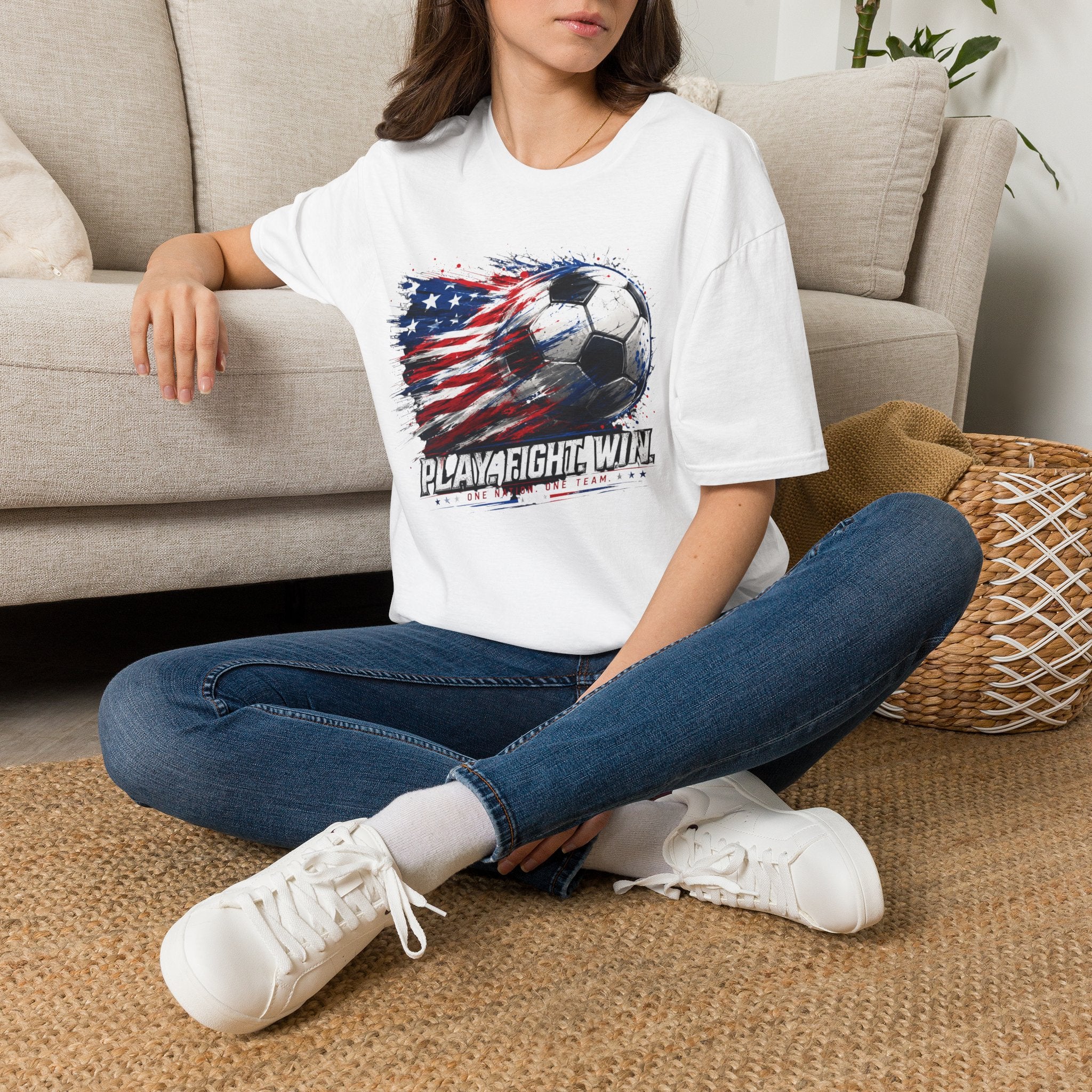 American Flag — Play, Fight, Win USA Soccer Tee