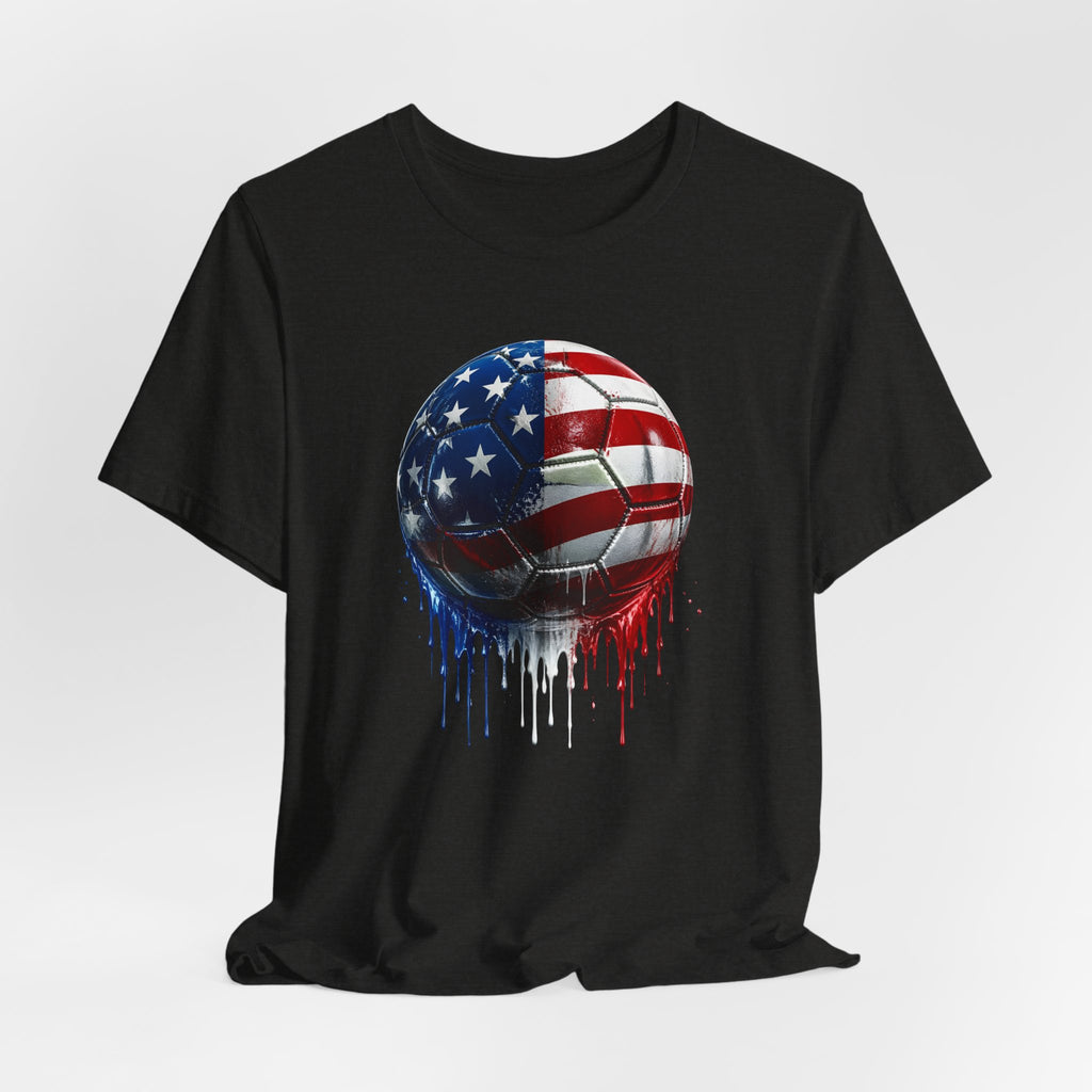 American Flag Soccer Ball T-Shirt, Patriotic Paint Drip Soccer Tee, USA Soccer Shirt for Men and Women, 4th of July Soccer Gift