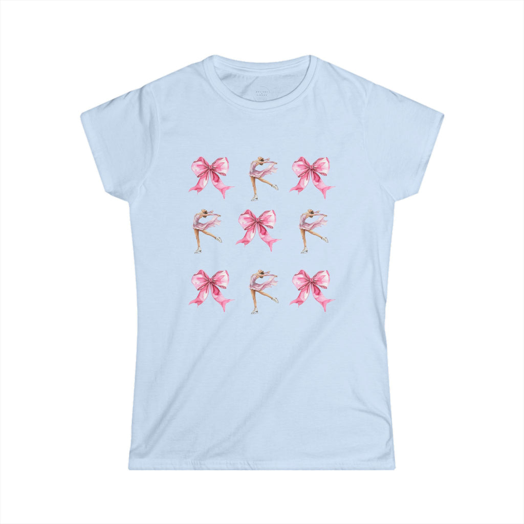 Coquette Figure Skating T-Shirt | Pink Bows & Ice Skater Graphic Tee | Balletcore Aesthetic