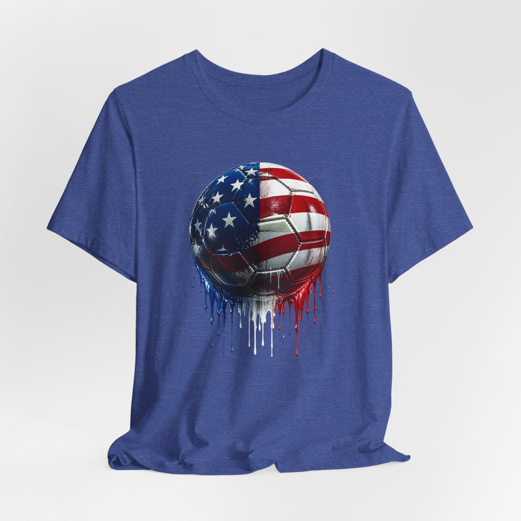 American Flag Soccer Ball T-Shirt, Patriotic Paint Drip Soccer Tee, USA Soccer Shirt for Men and Women, 4th of July Soccer Gift