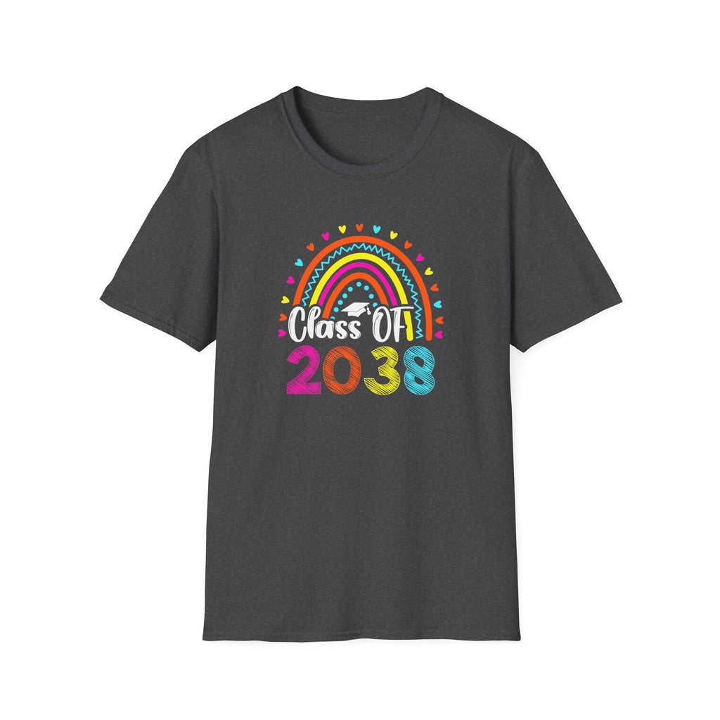 Colorful Class of 2038 T-Shirt, Graduation Celebration Shirt, Rainbow Graduation Tee, Unisex Softstyle Shirt, Back to School