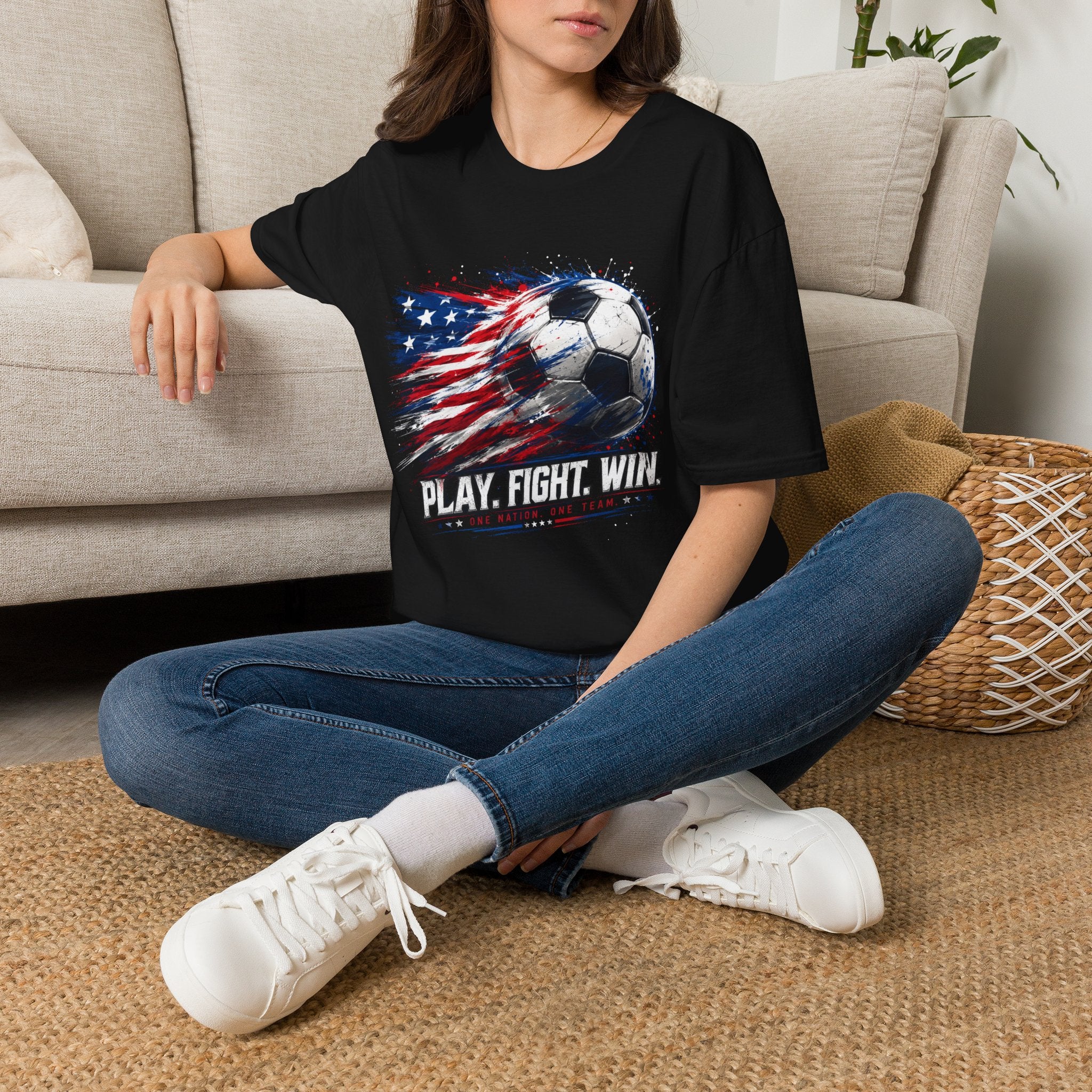 American Flag — Play, Fight, Win USA Soccer Tee