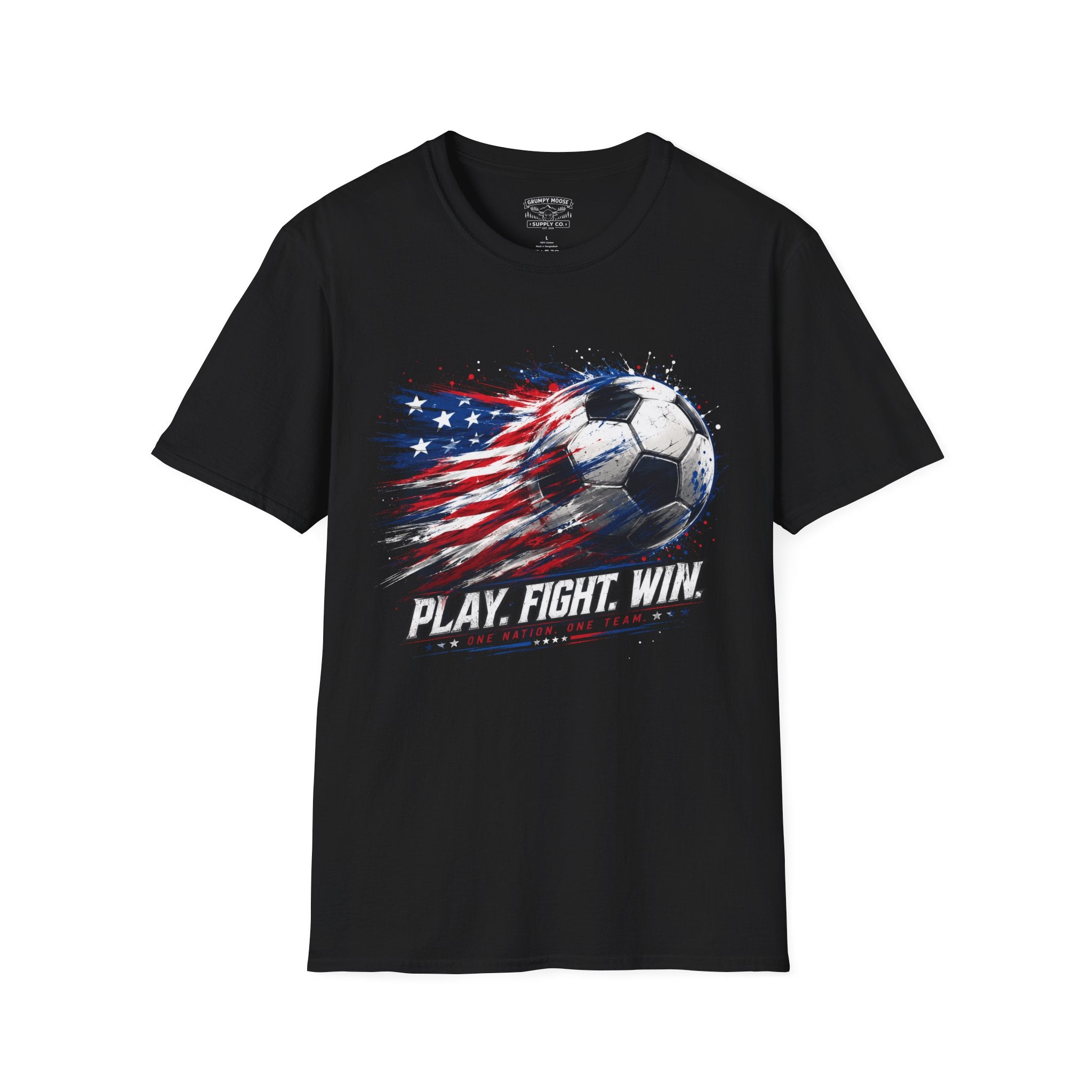 American Flag — Play, Fight, Win USA Soccer Tee