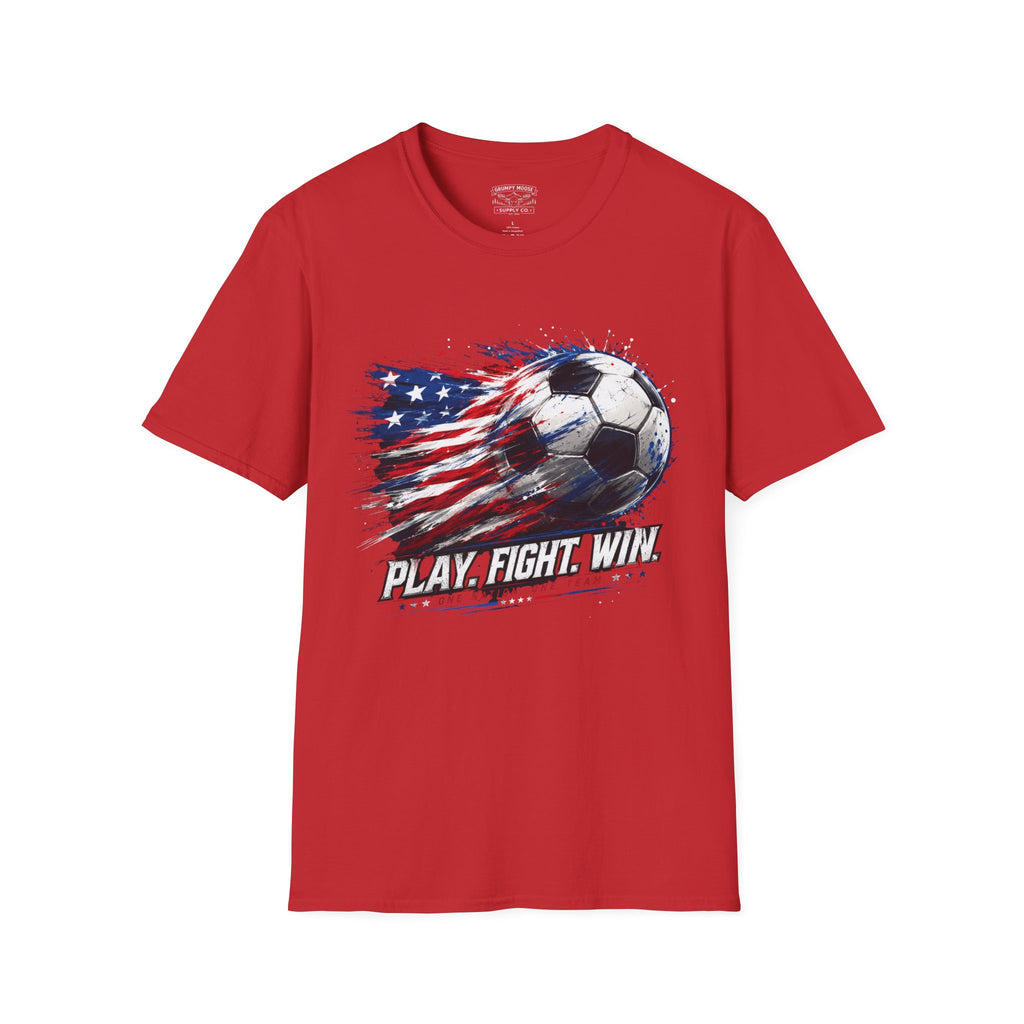 American Flag — Play, Fight, Win USA Soccer Tee