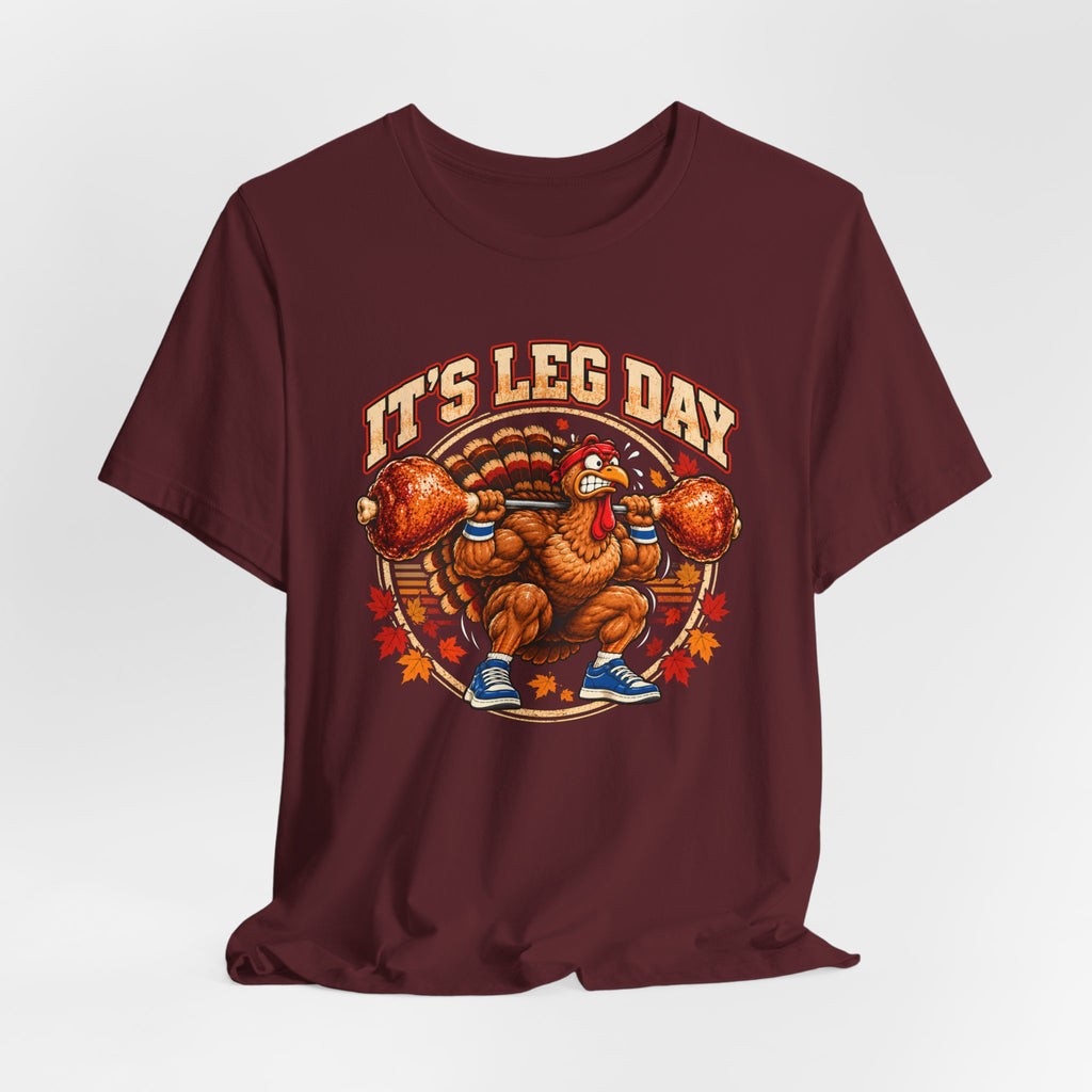 It's Leg Day Squatting Turkey Shirt – Vintage Thanksgiving Gym Badge Tee, Funny Turkey Leg Workout T-Shirt