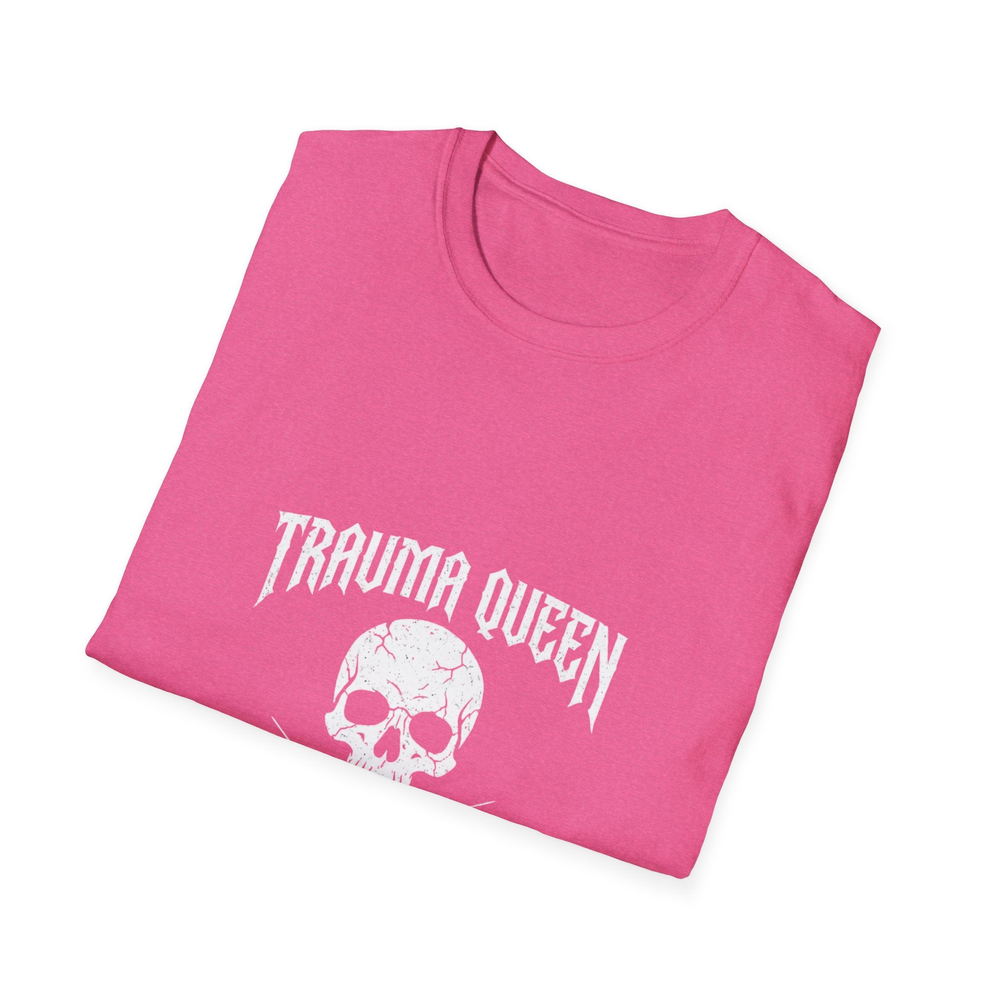 Trauma Queen T-Shirt - Funny ER Nurse Emergency Room RN Gift - Edgy Rock Style Nursing Tee - Skull Crossbones