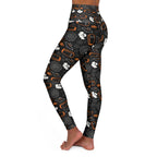 Spooky Season High Waisted Yoga Leggings – Cute Ghost, Bat & Coffin Print