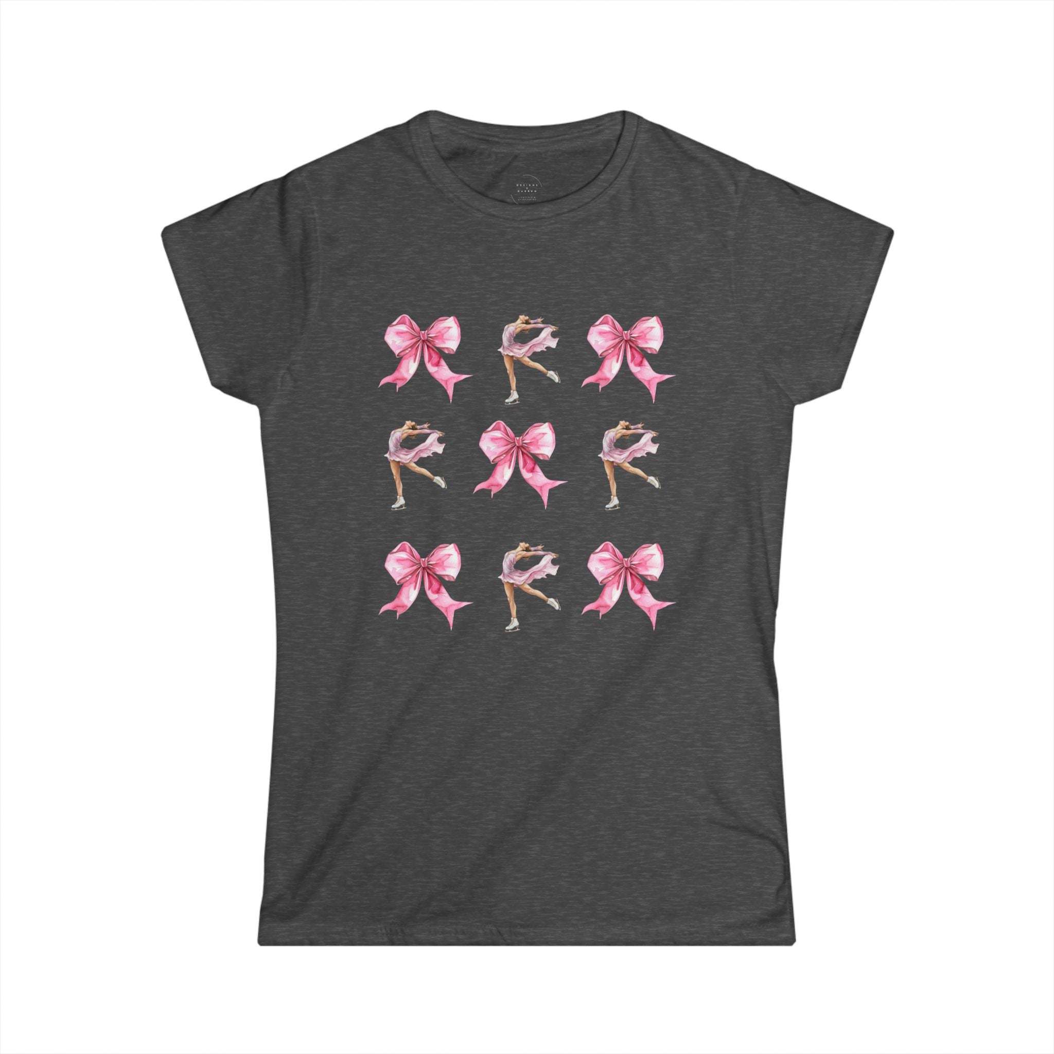 Coquette Figure Skating T-Shirt | Pink Bows & Ice Skater Graphic Tee | Balletcore Aesthetic
