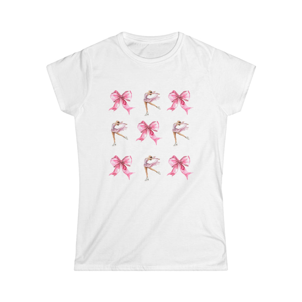 Coquette Figure Skating T-Shirt | Pink Bows & Ice Skater Graphic Tee | Balletcore Aesthetic
