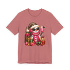 Glam Snowman Christmas T-Shirt, Leopard Print Santa Hat Snowman Tee with Pink Scarf & Sunglasses, Cute Trendy Holiday Shirt for Women