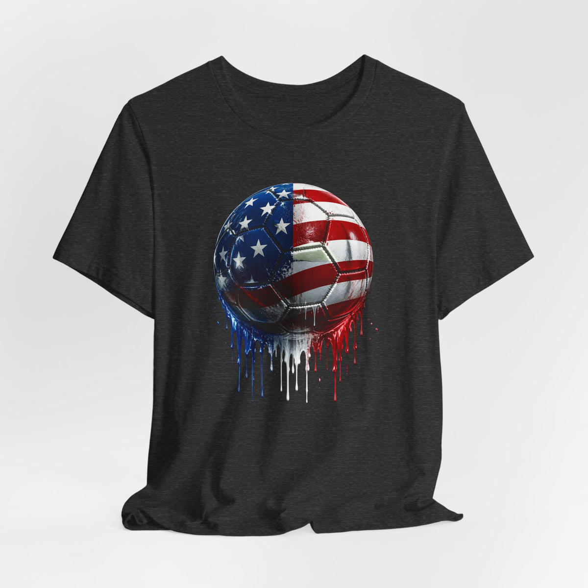 American Flag Soccer Ball T-Shirt, Patriotic Paint Drip Soccer Tee, USA Soccer Shirt for Men and Women, 4th of July Soccer Gift