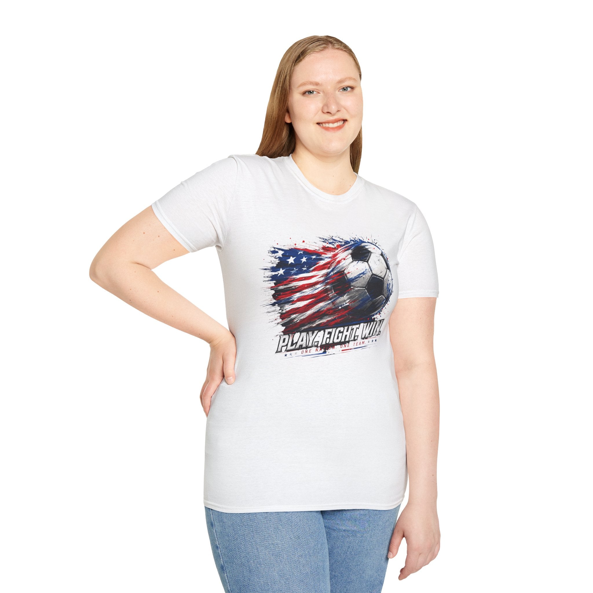 American Flag — Play, Fight, Win USA Soccer Tee