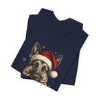 German Shepherd Christmas T-Shirt, Vintage Santa Hat Dog with Candy Cane Tee, Engraved Style German Shepherd Holiday Gift Shirt