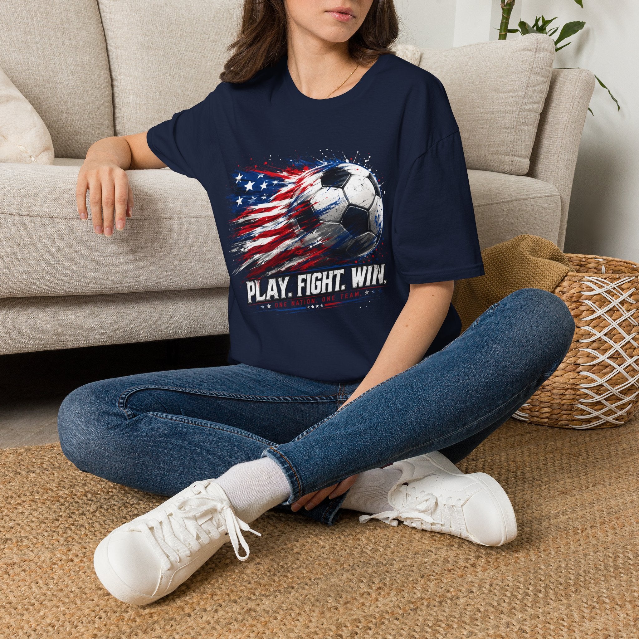 American Flag — Play, Fight, Win USA Soccer Tee