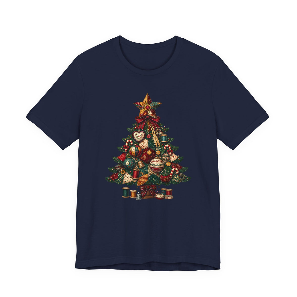 Patchwork Christmas Tree T-Shirt, Vintage Folk Art Quilted Holiday Tee for Quilters, Sewing Lovers & Crafters, Unisex Xmas Shirt