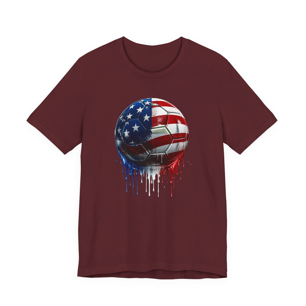 American Flag Soccer Ball T-Shirt, Patriotic Paint Drip Soccer Tee, USA Soccer Shirt for Men and Women, 4th of July Soccer Gift