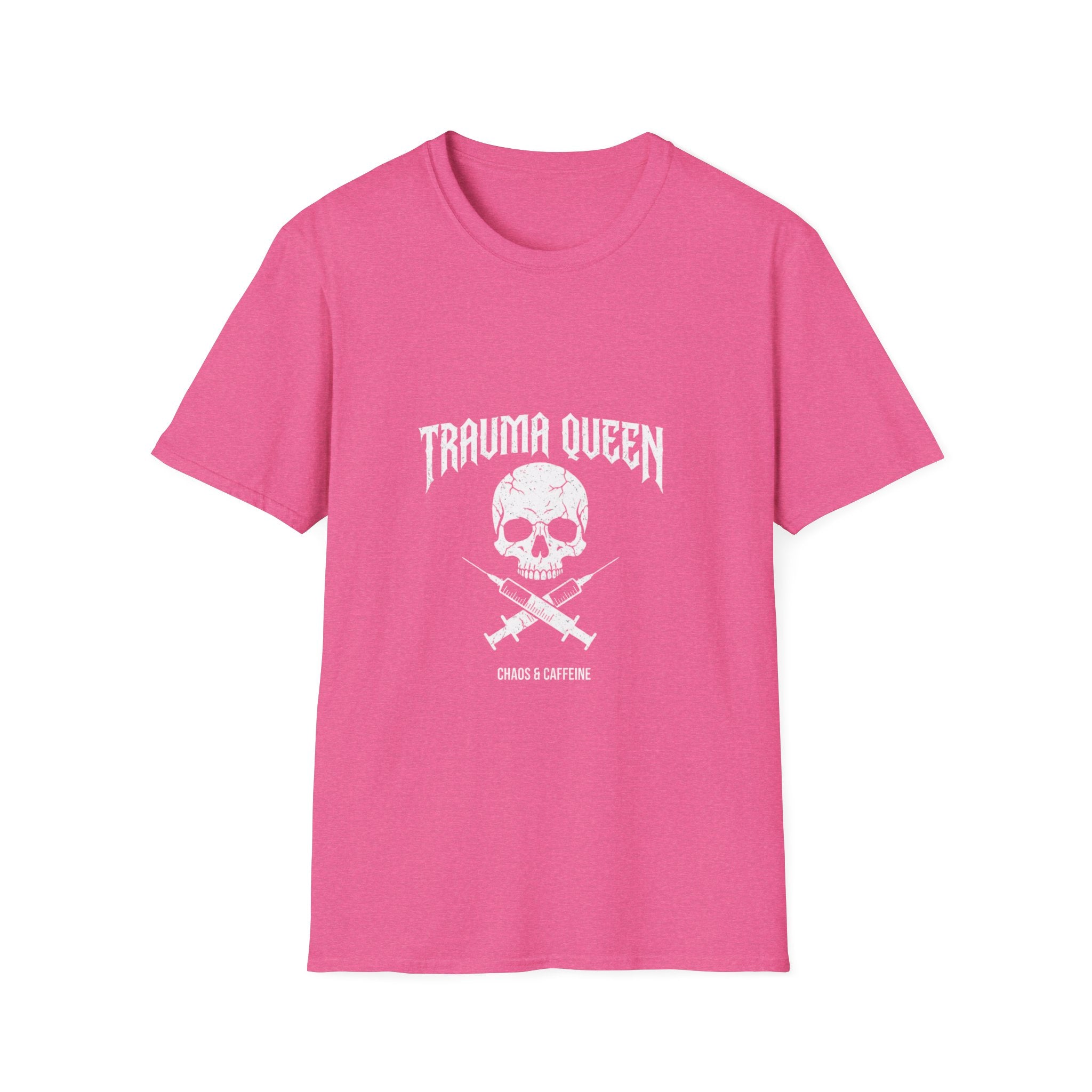 Trauma Queen T-Shirt - Funny ER Nurse Emergency Room RN Gift - Edgy Rock Style Nursing Tee - Skull Crossbones