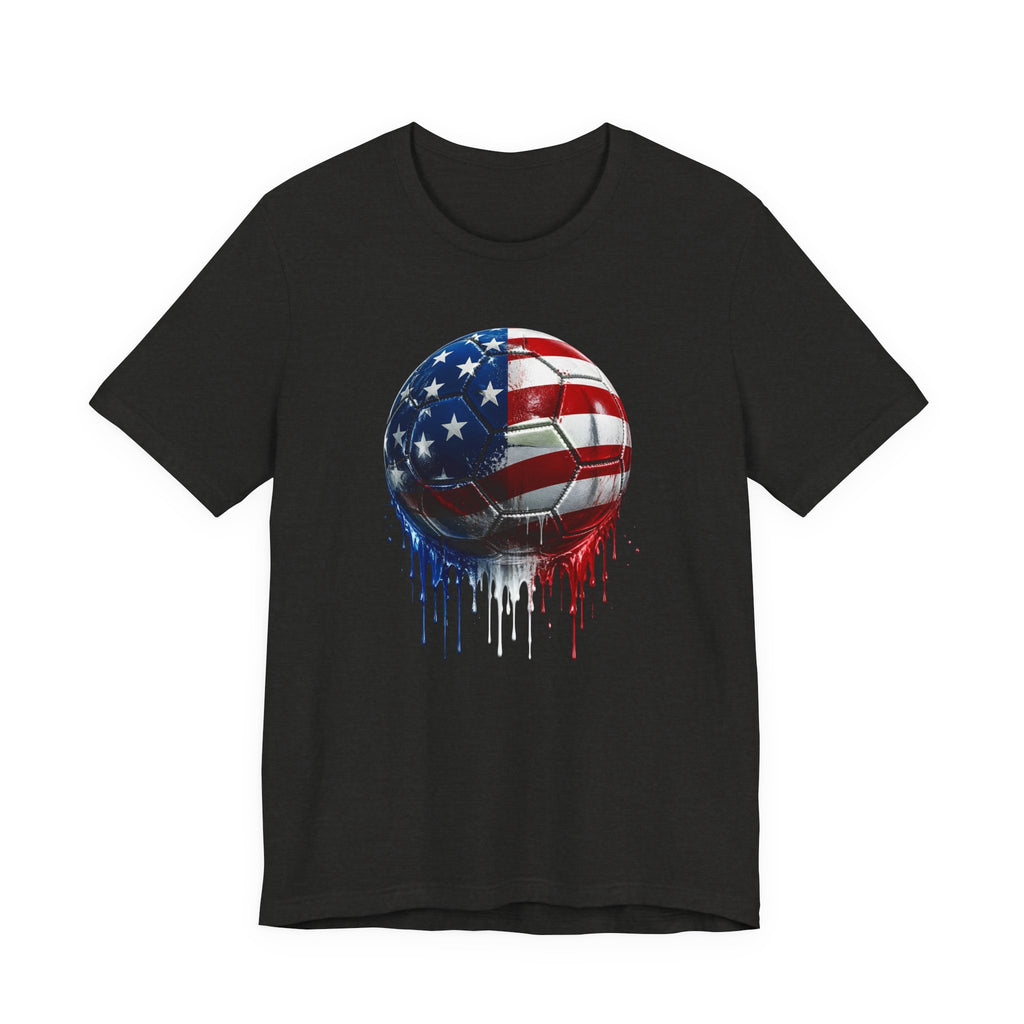 American Flag Soccer Ball T-Shirt, Patriotic Paint Drip Soccer Tee, USA Soccer Shirt for Men and Women, 4th of July Soccer Gift