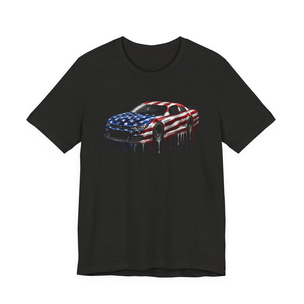 American Flag Race Car T-Shirt, Patriotic Paint Drip Racing Tee, USA Stock Car Shirt for Men and Women, 4th of July Racing Gift