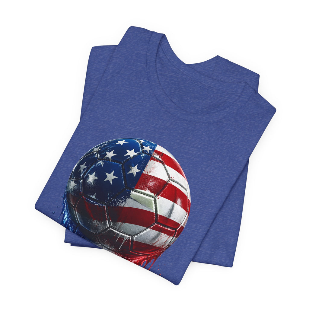 American Flag Soccer Ball T-Shirt, Patriotic Paint Drip Soccer Tee, USA Soccer Shirt for Men and Women, 4th of July Soccer Gift