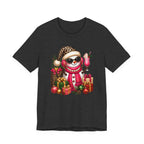 Glam Snowman Christmas T-Shirt, Leopard Print Santa Hat Snowman Tee with Pink Scarf & Sunglasses, Cute Trendy Holiday Shirt for Women