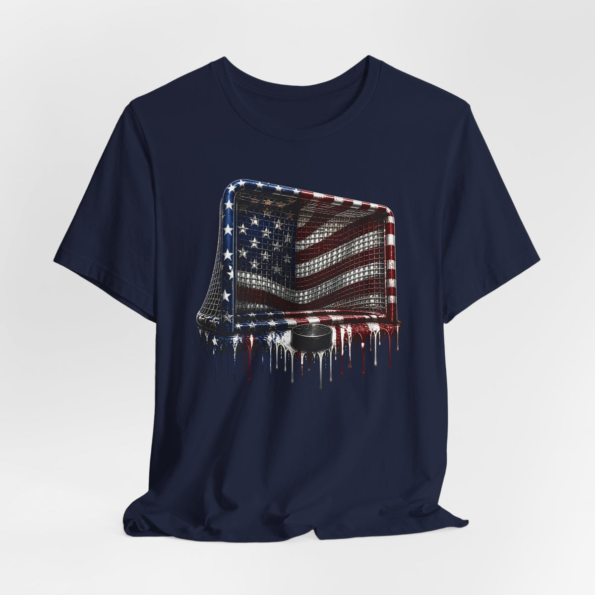 American Flag Hockey T-Shirt, Patriotic Paint Drip Hockey Goal Tee, USA Hockey Shirt for Men and Women, 4th of July Hockey Gift