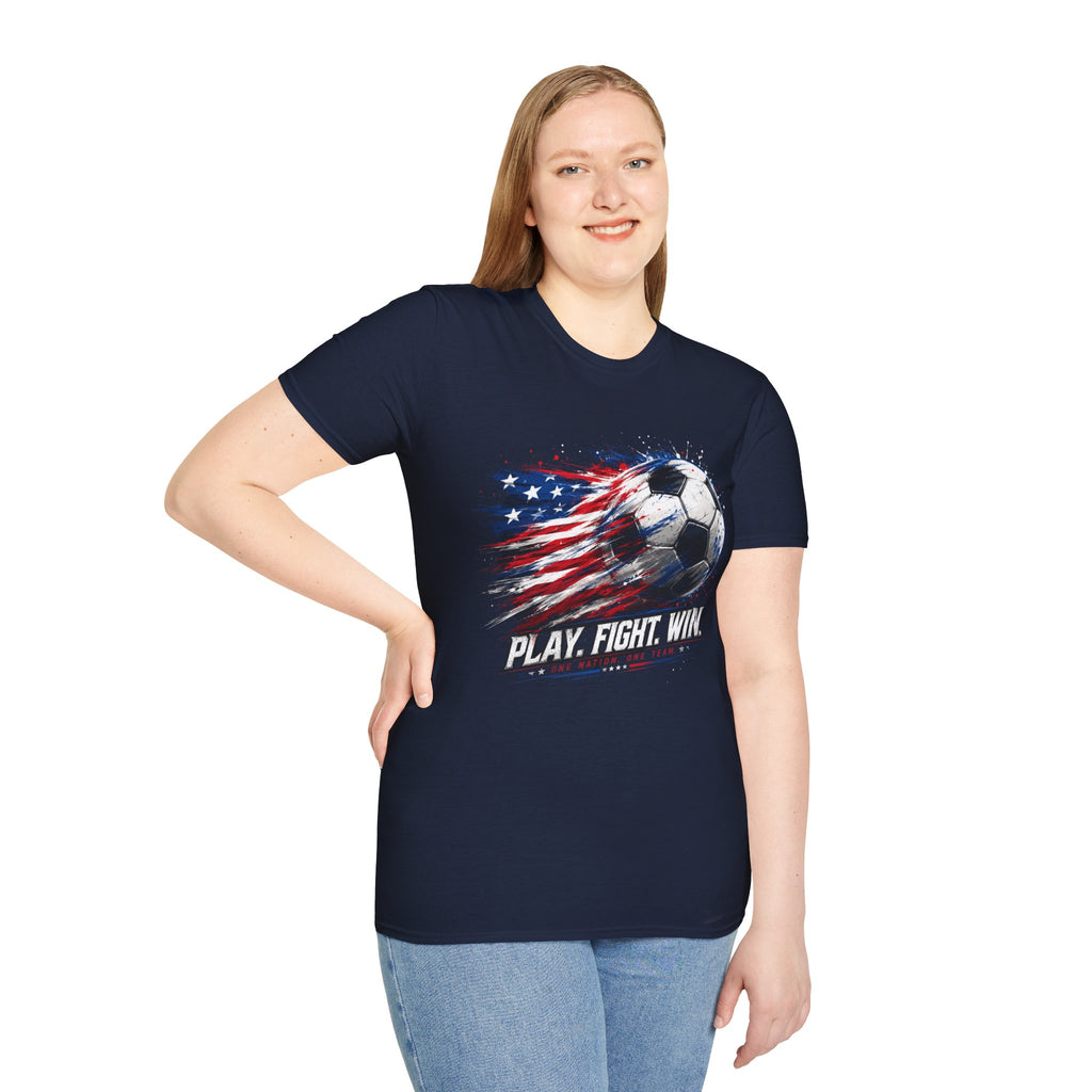 American Flag — Play, Fight, Win USA Soccer Tee