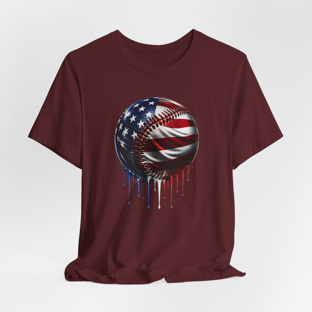 American Flag Baseball T-Shirt, Patriotic Paint Drip Baseball Tee, USA Baseball Shirt for Men and Women, 4th of July Baseball Gift