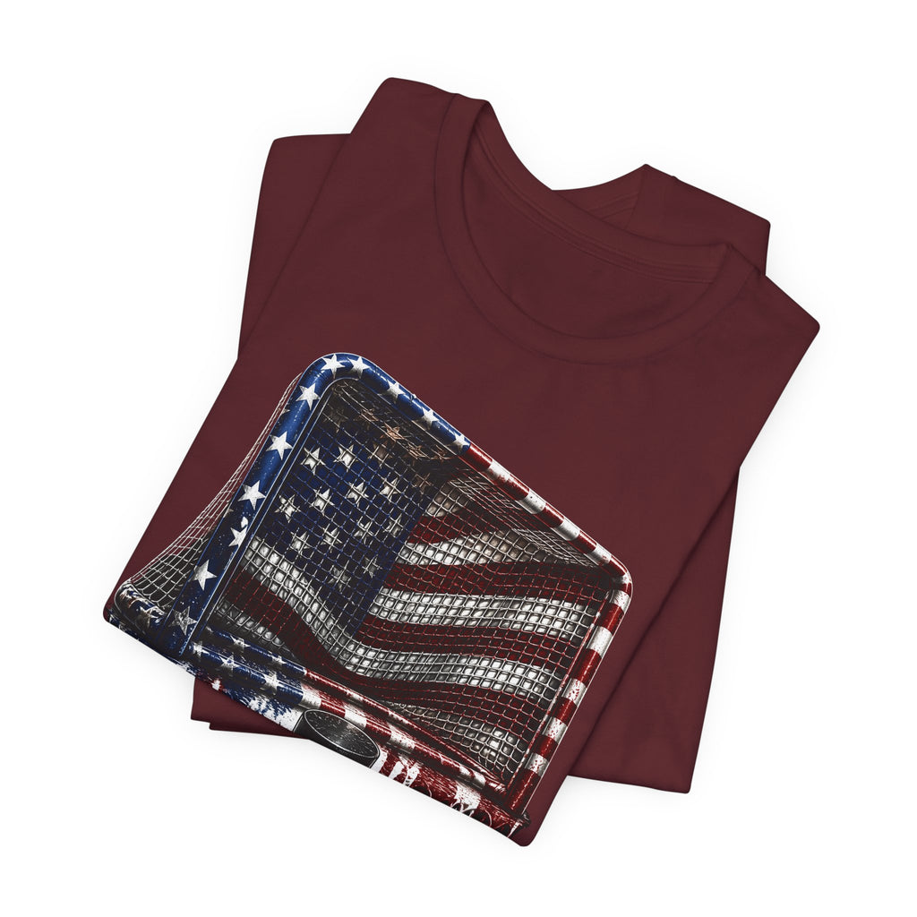 American Flag Hockey T-Shirt, Patriotic Paint Drip Hockey Goal Tee, USA Hockey Shirt for Men and Women, 4th of July Hockey Gift