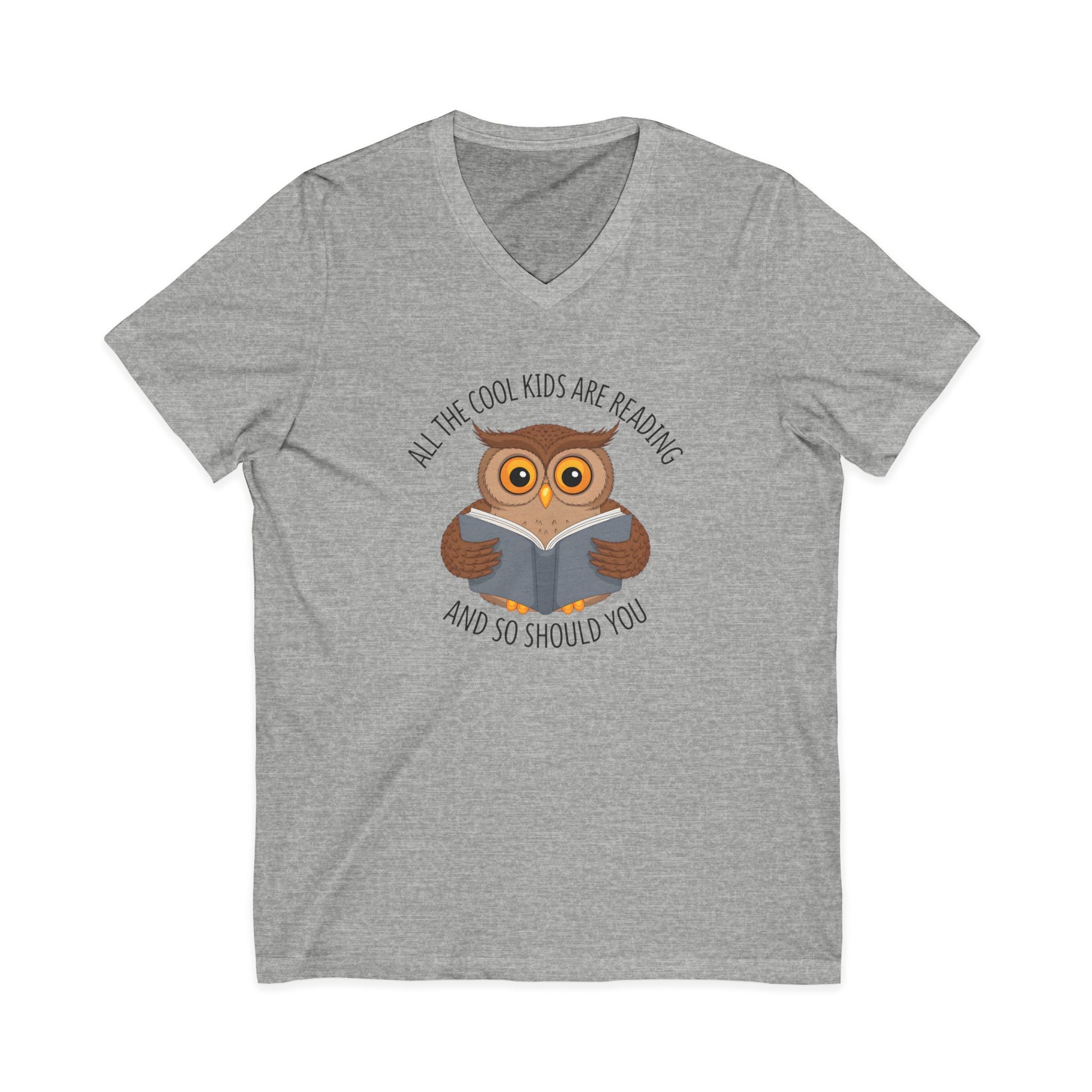 All The Cool Kids Are Reading V-Neck T-Shirt | Cute Owl Book Lover Graphic Tee