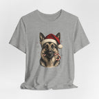 German Shepherd Christmas T-Shirt, Vintage Santa Hat Dog with Candy Cane Tee, Engraved Style German Shepherd Holiday Gift Shirt