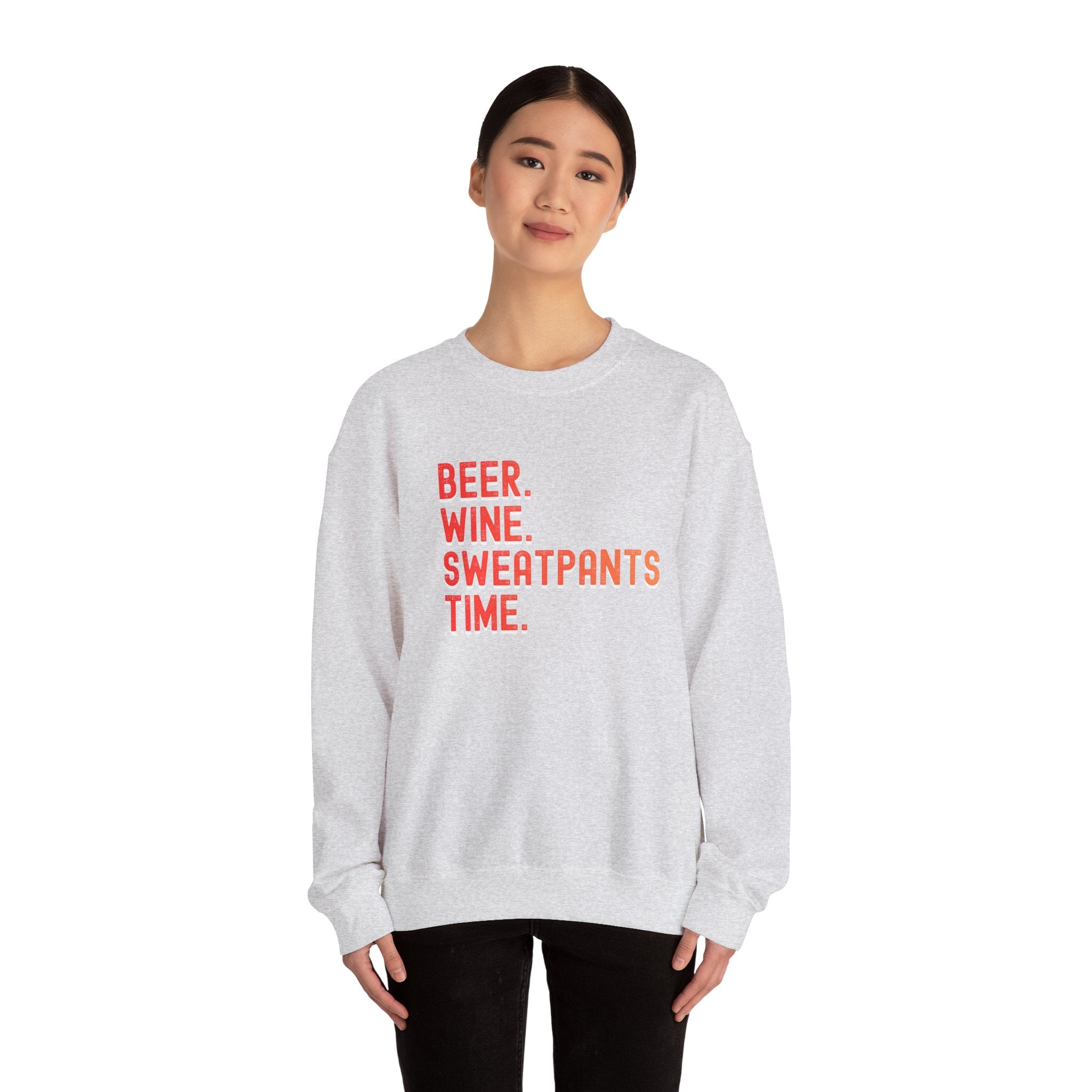 Funny "Beer Wine Sweatpants Time" Crewneck Sweatshirt