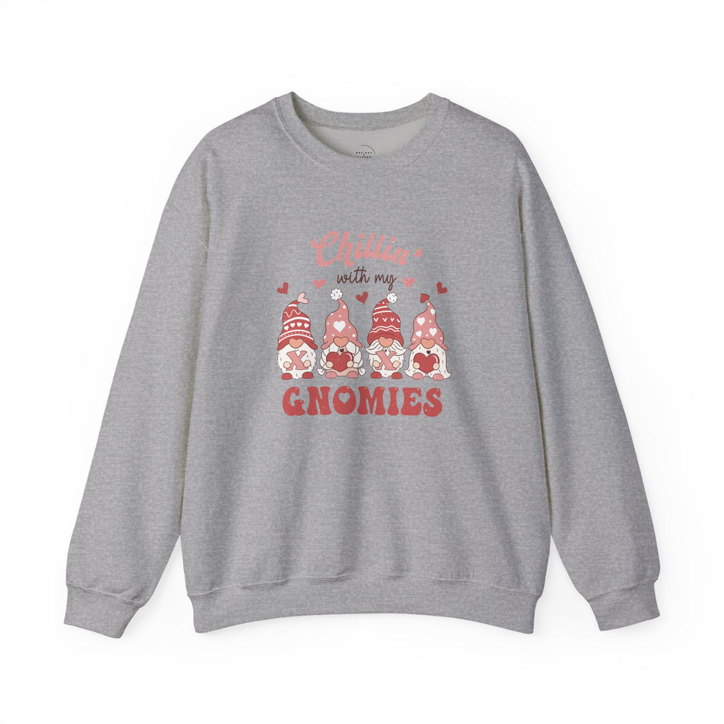 Chillin With My Gnomies Sweatshirt Women’s Valentine’s Day Gnome Crewneck Cute XOXO Heart Pullover Funny Galentine’s Gift