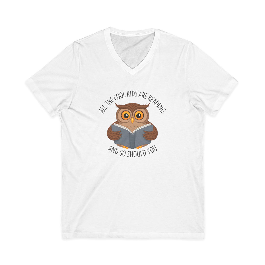 All The Cool Kids Are Reading V-Neck T-Shirt | Cute Owl Book Lover Graphic Tee