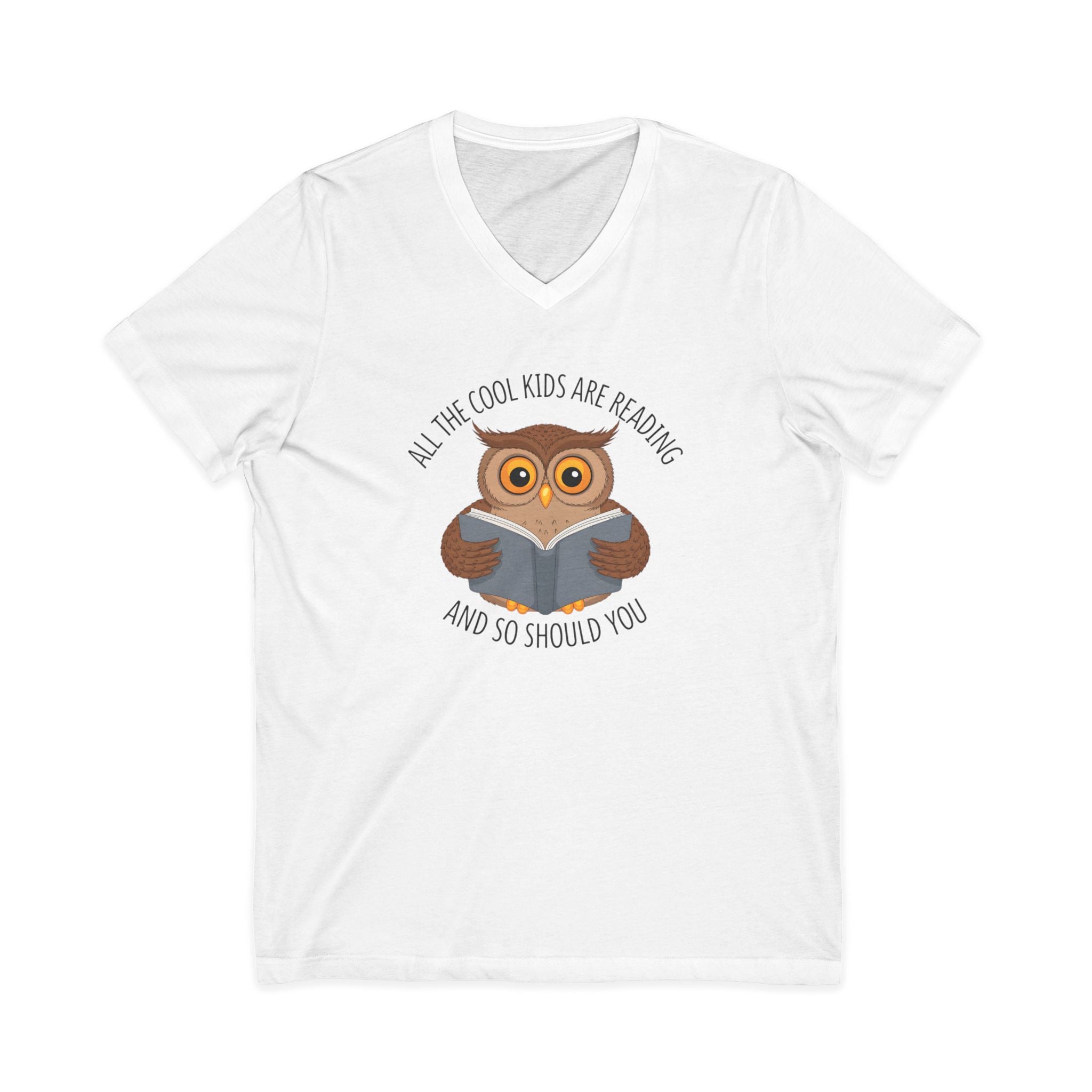 All The Cool Kids Are Reading V-Neck T-Shirt | Cute Owl Book Lover Graphic Tee