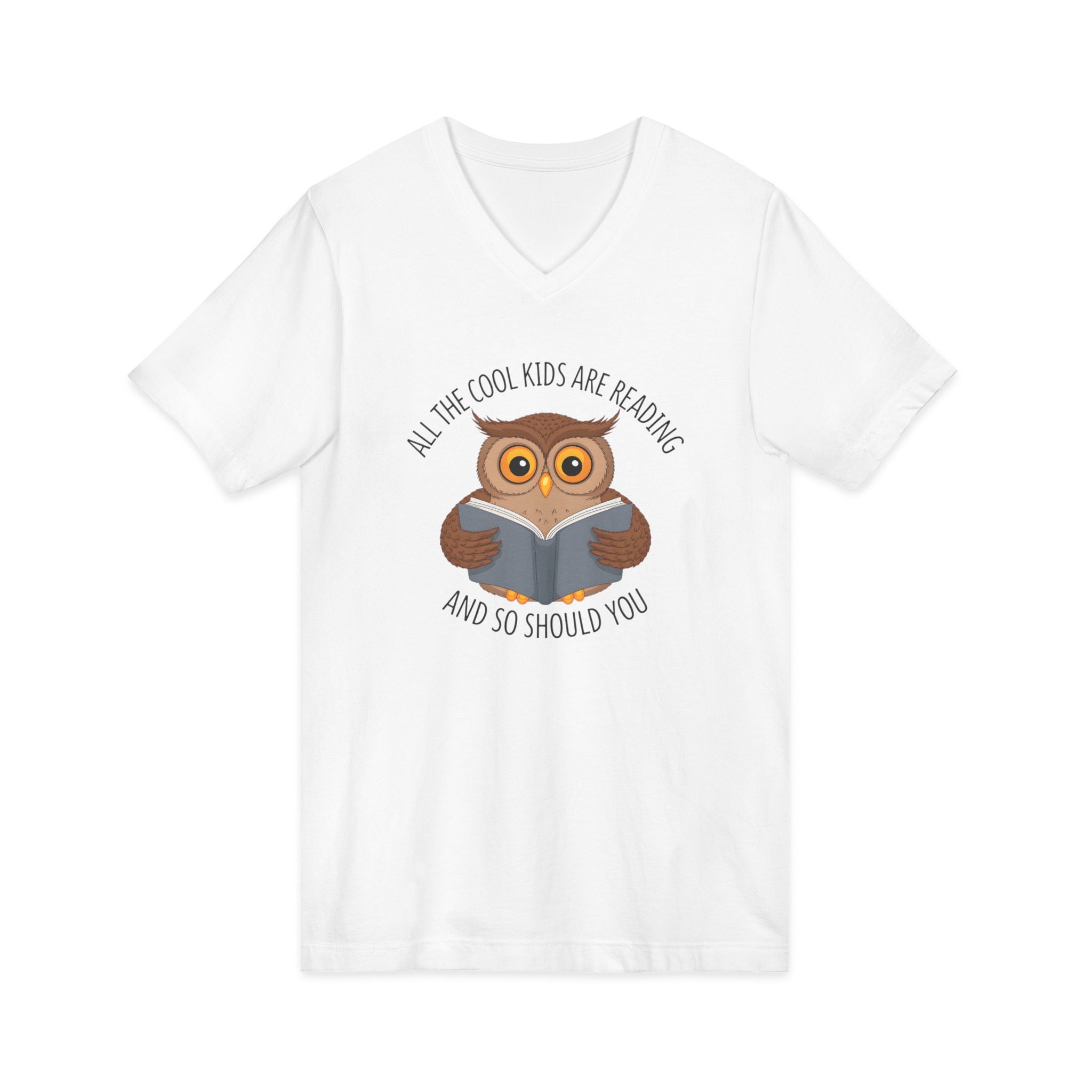 All The Cool Kids Are Reading V-Neck T-Shirt | Cute Owl Book Lover Graphic Tee