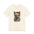 German Shepherd Christmas T-Shirt, Vintage Santa Hat Dog with Candy Cane Tee, Engraved Style German Shepherd Holiday Gift Shirt